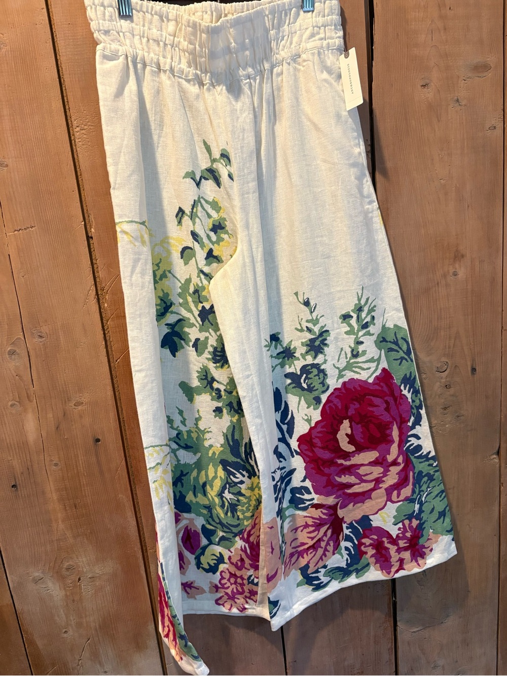 Anthropologie Floral Somerset linen pull on pants
